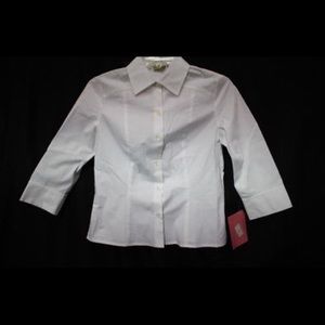 CASLON White Cotton Blend Button Down Blouse